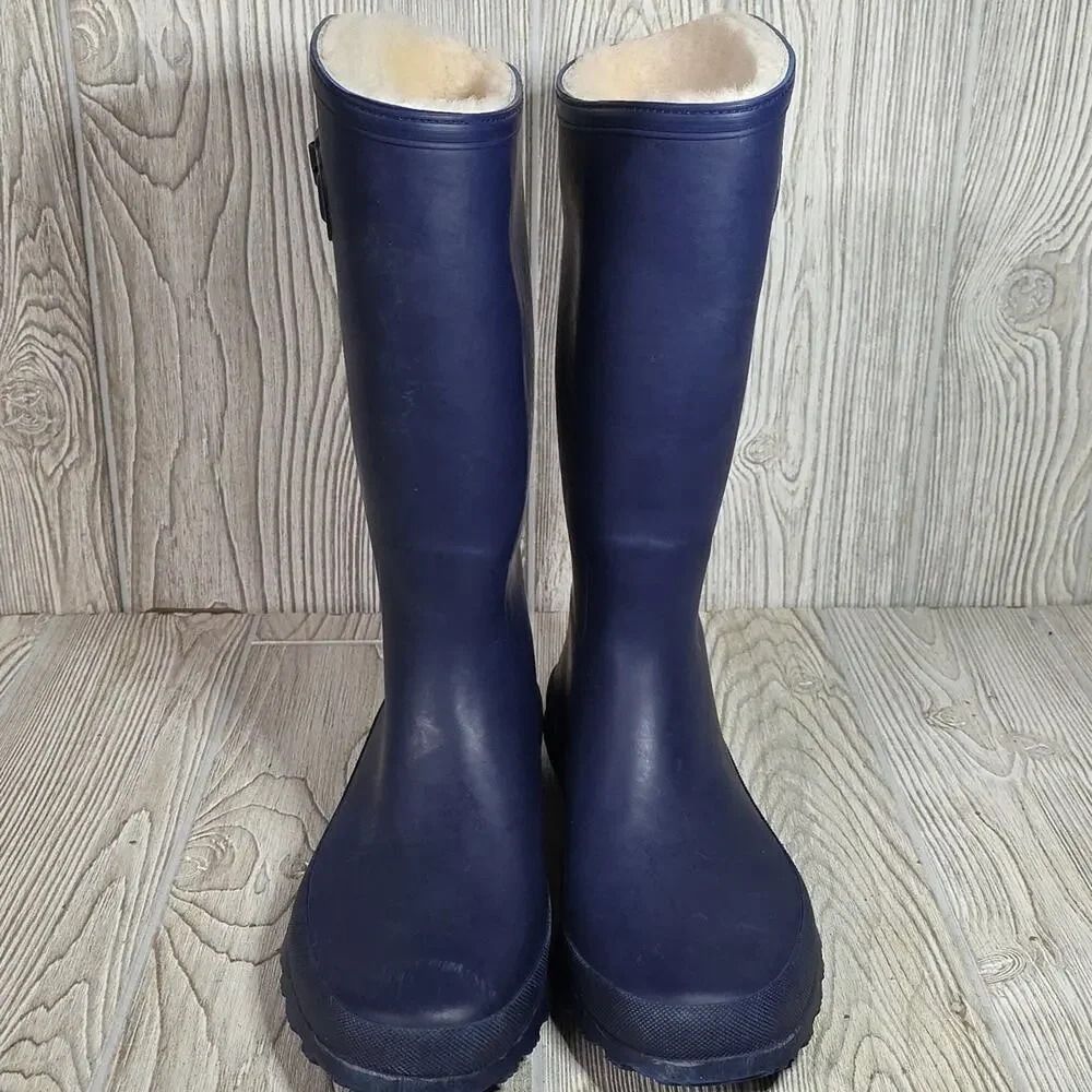 EMU Australia Nelson Navy Blue Marine Sheepskin Lined Rain Boots Womens 8